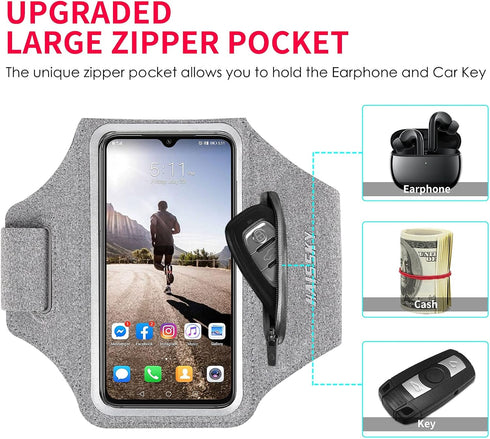 Running Armband with Earphone Bag Cell Phone Armband for iPhone 16 15 Pro 14 Plus 13 11 XR XS, Galaxy S24/S10 Water Resistant Sports Phone Holder ...