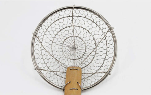 Bamboo Strainer Coarse Skimmer Kitchen Stainless Steel Spider Strainer With Natural Bamboo Handle Frying Spider spoon cooking pasta 4 Inch 7 Inch ...