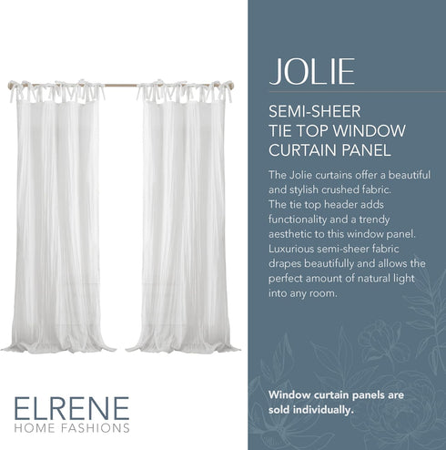 Elrene Home Fashions Jolie Crushed Semi-Sheer Window Curtain, Adjustable Tie-Top Single Panel, 52" x 84" (1 Panel), White...