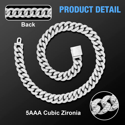 Dog Chain Silver Cuban Collars,Walking Silver Dog Metal Chain Choke Collar with Design Secure Buckle,Pet Cuban Crystal Collar Necklace Accessories...