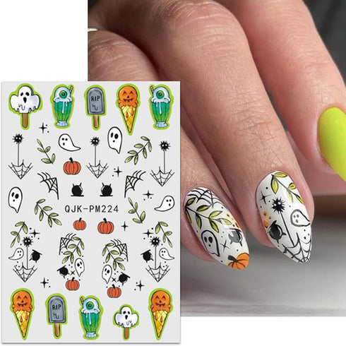 JMEOWIO 9 Sheets Halloween Nail Art Stickers Decals Self-Adhesive Cute Flower Ghost Nail Supplies Nail Art Design Decoration Accessories...