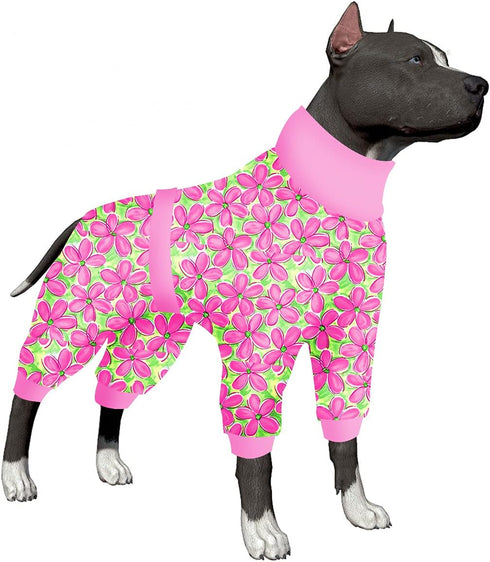 LovinPet Pitbull Pet Outfit, Post Surgery Recovery Pajamas for Dogs, Reflective Stripe, Full Coverage Dog Onesie, Breathable & Stretchy Fabric, Pi...