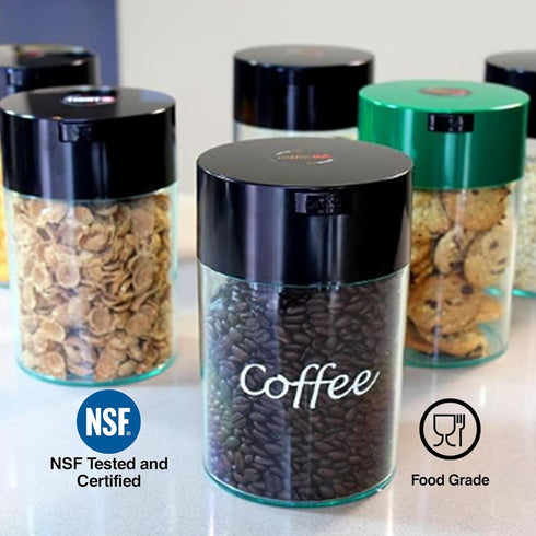 1LB Patented Airtight Multi-use Vacuum Works as Smell Proof Ground Coffee Bean Containers. Black Cap and Body, 1.85-Liter/1.6-Quart...