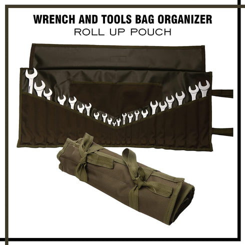 Wrench Pouch SAE & Metric Wrenches Tools Bag Organizer Roll Up Pouch 26 Pockets Hand Crafted, Heavy Weight, Water Proof Ballistic Polyester Oxford...