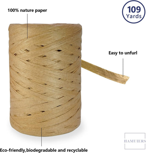 Raffia Ribbon for Gift Wrapping, Packing Paper Twine String, Craft Ribbon for Crochet - 1/4'' Wide, 109 Yards...