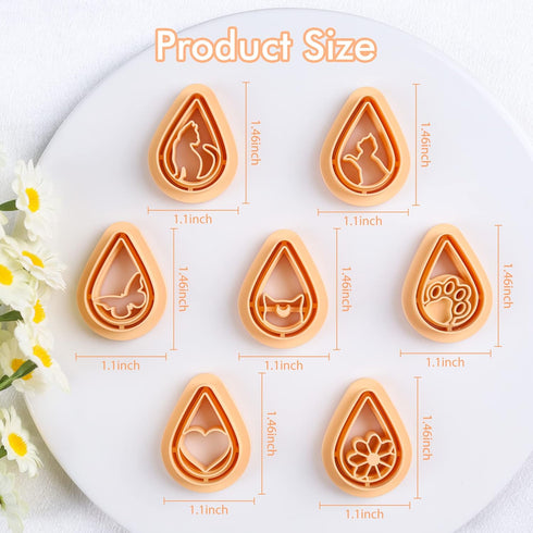 Puocaon Mystic Boho Clay Cutters - 7 Pcs Teardrop Polymer Clay Cutters for Earrings Making, Cute Cats Clay Earring Cutters, Flower Teardop Cutters...