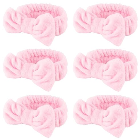 WHAVEL Hairband, 6 Count Pink Spa Headband for Washing Face, Soft Microfiber Bow Headbands, Facial Headband for Skincare, Makeup Headband for Wome...