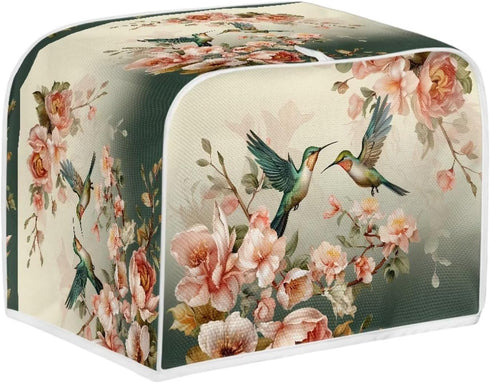 Hummingbird Floral Print 2 Slice Toaster Covers Dust Protection Bread Maker Covers Toaster Oven Cloth Cover Kitchen Accessories Washable Appliance...