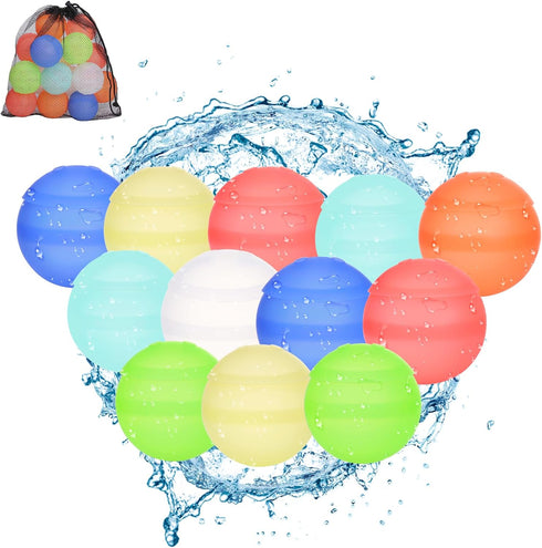 Reusable Water Balloons, 12 Pcs Refillable Silicone Water Balloons Summer Toy Water Toy for Boys and Girls Outdoor Beach Water Games Toys Self Sea...