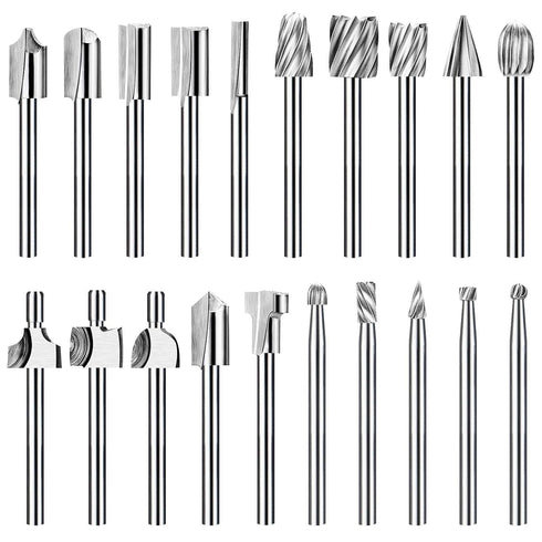 20Pc HSS Router Carbide Engraving Bits and Router Bit Set with 1/8"(3mm) Shank for Power Rotary Tools Accessories for DIY Woodworking, Carving, En...