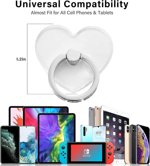 Cell Phone Ring Holder Stand, Transparent Phone Ring Holder Finger Kickstand 360° Rotation Phone Ring Finger Grip Compatible with All Smartphones(...