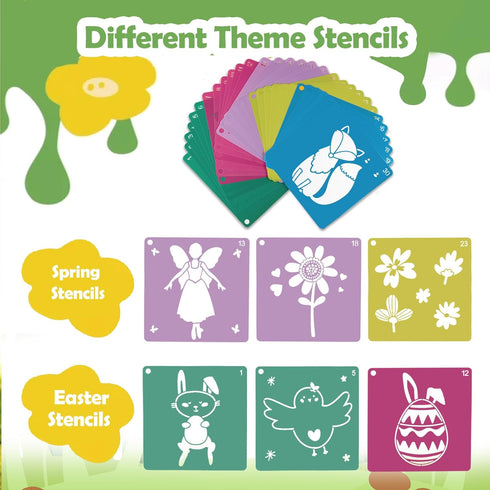 30Pcs Spring Stencils for Kids 8 Inches Sidewalk Chalk Stencils Large Drawing Stencils for Crafts Reusable Garden Flower Easter Themed Primary Sha...