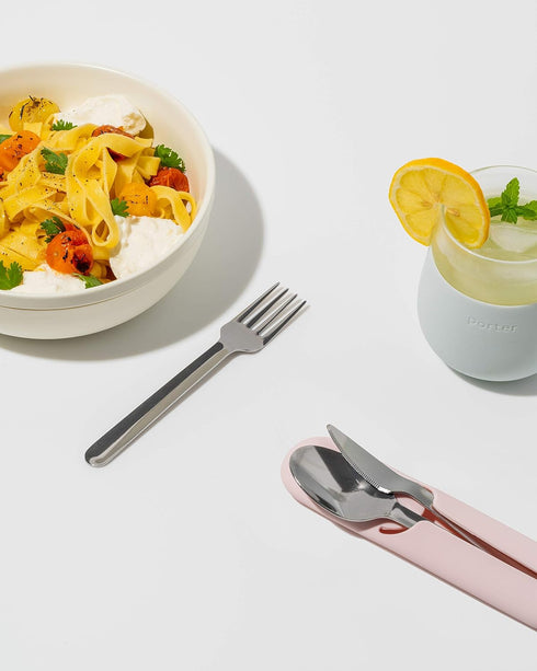 W&P Porter Stainless Steel Utensils with Silicone Carrying Case | Blush | Spoon, Fork & Knife for Meals on the Go | Portable and Compact Set...