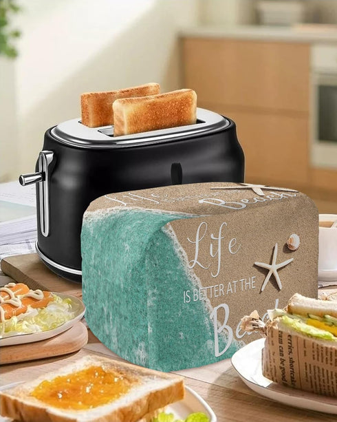 Life is Better at The Beach Toaster Cover 4 Slice, Large Kitchen Appliance Covers, Ocean Nautical Coastal Starfish Toaster Oven Cover with Loop, B...