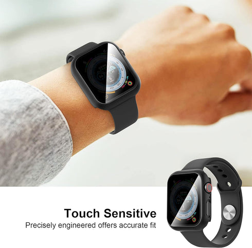 Suoman 3 in 1 Case for Apple Watch Series 6/5/4 44mm Waterproof Privacy Screen Protector, Tempered Glass Cover Front + Back Bumper 360°Protection ...
