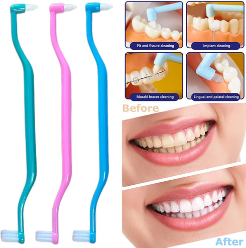 6 Pieces 2-in-1 Toothbrush with Interdental and Wisdom Teeth Brush Heads for Comprehensive Oral Care, Soft Single Interdental Brushes Between Teet...