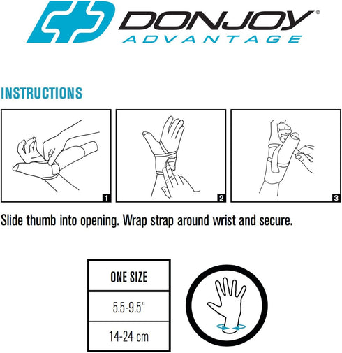 DonJoy DA161TB01-BLK Wrap Around Stabilizing Thumb Splint, Black, Adjustable, Fits 5.5" to 9.5"...