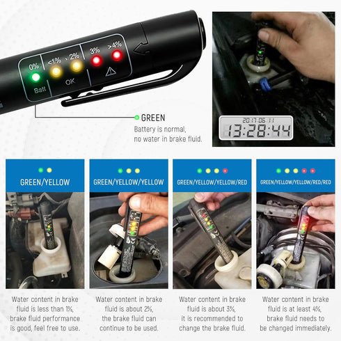 Brake Fluid Tester Pen with 5 LED Indicators, DOT 3/4/5.1 Brake Fluid Moisture Analyzer, Universal Brake Diagnostic Tool for Car Maintenance...
