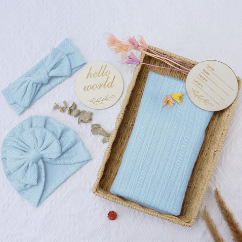 Baby Blankets,5PCS Security Blanket for Babies - Swaddle Adjustable Wearable Blanket, 5pcs Newborn Accessories Set with Hello World Wooden Birth A...