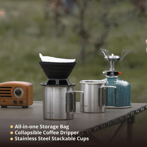 Portable Pour Over Coffee Maker Set, Collapsible Silicone Coffee Dripper Set, Perfect for Travel, Camping, Outdoors...