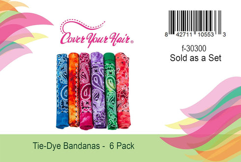 CoverYourHair - Tie Dye & Paisley Bandanas - 6 Pack Colorful Cotton Bandanas...