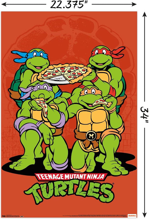 Nickelodeon Teenage Mutant Ninja Turtles - Pizza Wall Poster, 34L" x 22.4W", Premium Poster & Mount Bundle...