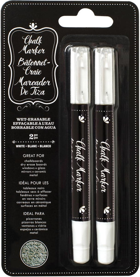 American Crafts Erasable Chalk Makers White, 2 Pack, Works on Chalkboards, Dry Erase Boards, Windows, Glass, Mirrors, Metal, Ceramic and More, Cra...
