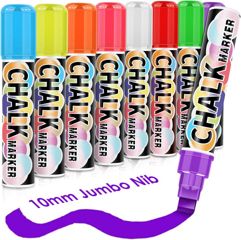 Window Chalk Markers for Cars Glass Washable, 8 Pack 10mm Jumbo Liquid Chalk Marker Pens Chalkboard Markers,Window Paint Washable Markers for Car ...