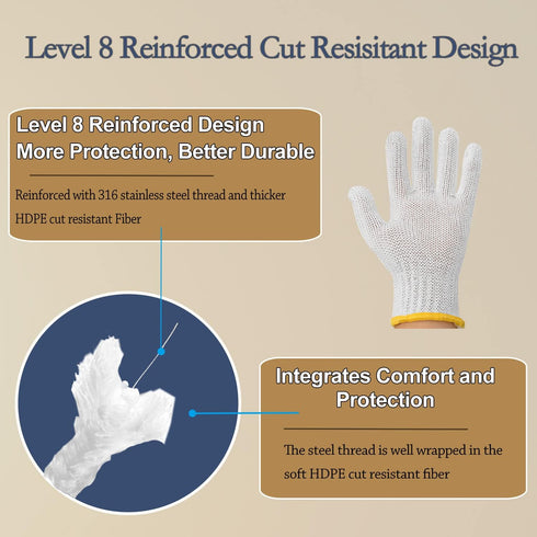 Dowellife Level 8 Reinforced Cut Resistant Gloves, Food Grade, Knife Safety Gloves for Meat Cutting, Oyster Shucking, Fish Fillet, Kitchen Slicing...