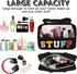 Chenille Letter Patch Stuff Bag, Preppy Clear Makeup Cosmetic Bag Large Toiletry Storage Tote Bag with Handle, Transparent Nylon Waterproof Organi...