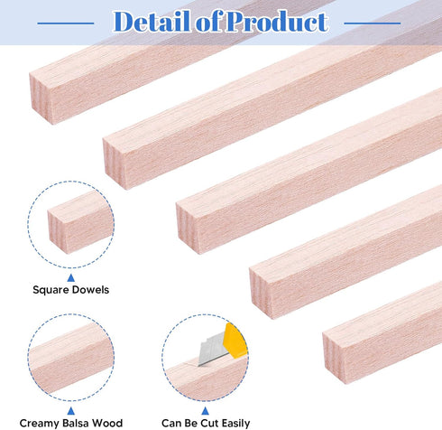 30 Pieces Balsa Wood Sticks 1/2 x 1/2 x 12 Inch Wood Strips Balsa Square Wooden Dowels Hardwood Unfinished Wood Sticks for Crafts DIY Projects Mod...