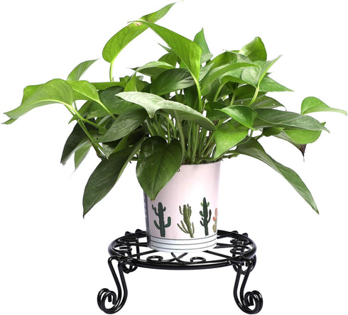 Black Plant Stand for Flower Pot Heavy Duty Potted Holder Indoor Outdoor Metal Rustproof Iron Garden Container Round Supports Rack for Planter Bro...
