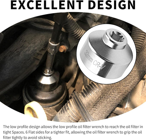 1 PC Automobile Oil Grid Wrench, 32MM Steel Hexagon Fillet High Torque Single Head Filter Socket Wrench Repair Accessory, Compatible with Most Mod...