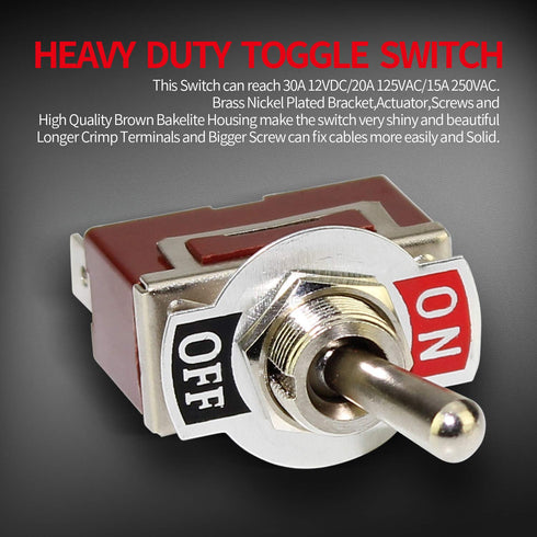 DaierTek SPST Waterproof Toggle Switch 12V DC 30A 125VAC 20A Marine Heavy Duty 2 Pin ON Off Spade Terminals for Automotive Car Boat -2 Pack...