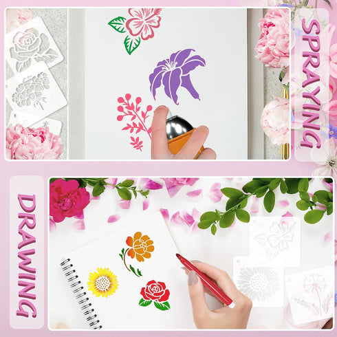 JULMELON Flower Stencils for Painting on Wood, 20Pcs Sunflower Painting Stencil Reusable Stencils DIY for Painting Wall Floor Decor Rock Dot Paint...