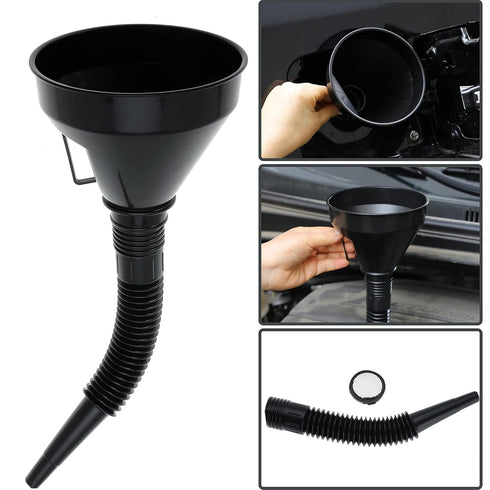 Wide Mouth Oil Funnel with Flexible Extension Nozzle Hose with Handle Mesh Screen Filter for Cars Motorcycles Engine Oil Kerosene Gasoline Gas Fue...