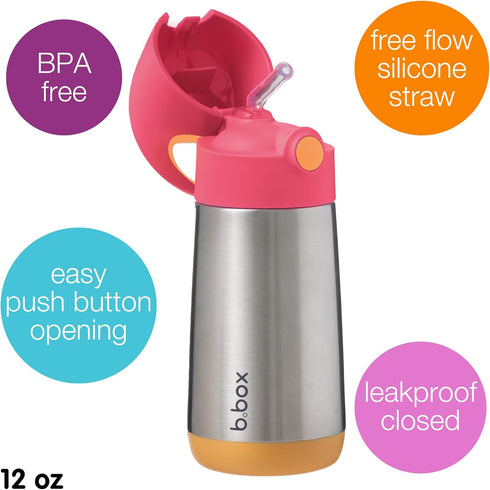 b.box 12 oz Insulated Water Bottle: Keeps Drinks Cold up to 8 Hours, Warm up to 6 Hours. Double Wall Stainless Steel Bottle. (Strawberry Shake, 12...