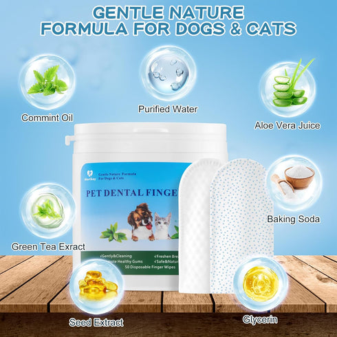 Dog Teeth Cleaning Wipes Nature Pet Dental Finger Wipes for Dogs Cats Remove Bad Breath,Reduce Plaque and Tartar Buildup Disposable Gentle Pet Den...
