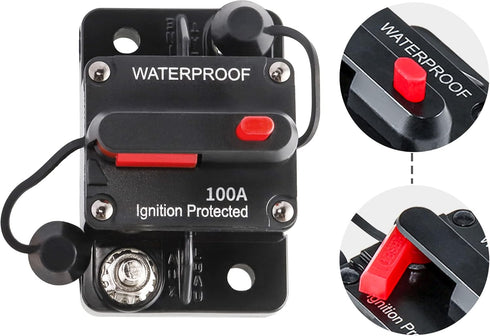 RED WOLF 100A Amp Circuit Breaker W/6 Gauge Battery Ring Terminal Connector Manual Reset Switcher for Boat Trolling Motor Marine ATV Car Stereo Au...