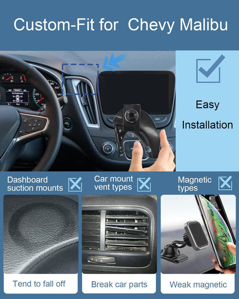 Chevy Malibu Phone Mount for 2024 Chevrolet Malibu Accessories Custom Fit for Chevy Malibu 2016-2024 Malibu Phone Holder Compatible for All Cell P...