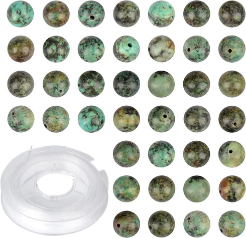 10mm 100pcs Natural Stone Beads African Turquoise Round Genuine Stone Beading Loose Gemstone Hole Size 1mm DIY Charm Smooth Beads for Bracelet Nec...