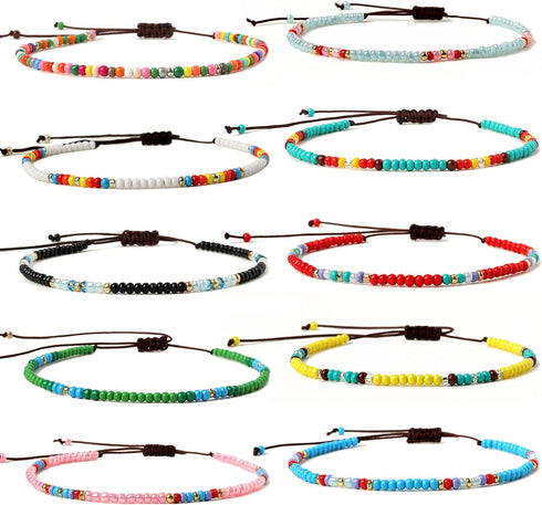 XIJIN 18 Pieces Elastic Beaded Anklets for Women Handmade Beach Boho Colorful Beads Ankle Bracelets Set...