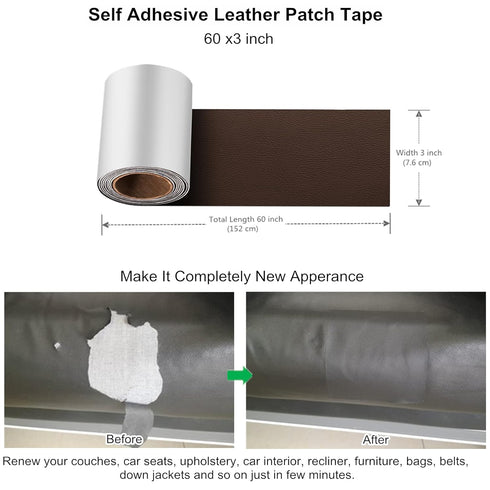 ILOFRI Self Adhesive Leather Repair Patch Tape 3x60 inch, Vinyl and Leather Repair Kit for Couches, Furniture, Car Seat, Boat Seat, Sofa, Vinyl Up...