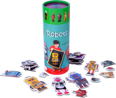 The Purple Cow - World of Magnets - Magnetic Robots Puzzle/Matching Game - Magnetic Robot Puzzle for Kids -A Fun Matching Game with 39 Magnetic Ro...