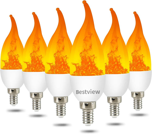 Bestview LED Flame Effect Light Bulbs,3 Modes Flickering Light Bulbs, Smart E12 Chandelier Base Candle Fire Light Bulb for Halloween, Christmas,Pa...
