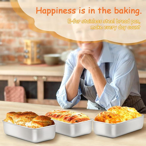 E-far Loaf Pan for Baking Bread, 9 x 5 Inch Stainless Steel Baking Loaf Pan, Metal Bakeware for Bread Meatloaf Cake Brownies, Healthy & Non Toxic,...