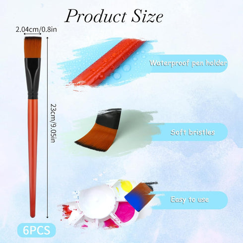 6Pcs 1 inch Flat Paint Brushes, Synthetic Nylon Craft Artist Brushes for Painting Oil Paint Brushes Synthetic Paint Brushes with Wooden Handle for...
