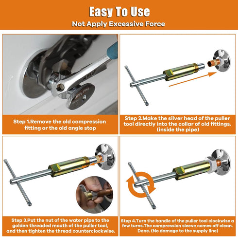 Compression Sleeve Puller Tool Remove Nut & Ferrule Of Pipe 03943, Sleeve Remover For 1/2” Compression Fittings Only, Corroded & Frozen Supply Sto...
