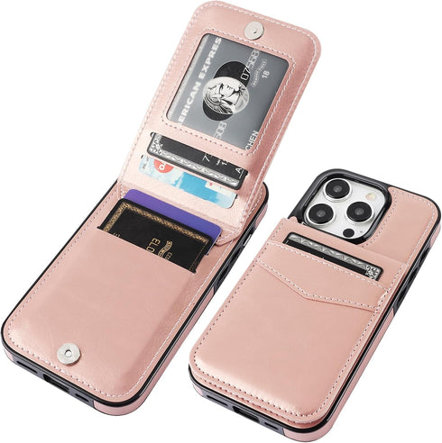 KIHUWEY Compatible with iPhone 15 Pro Case Wallet with Credit Card Holder, Flip Premium Leather Magnetic Clasp Kickstand Heavy Duty Protective Cov...