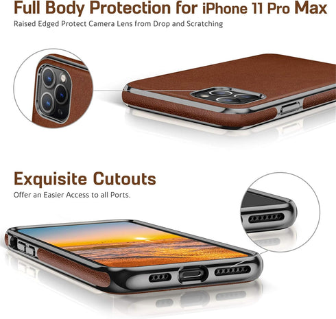 LOHASIC for Luxury Leather iPhone 11 Pro Max Case – Slim Designer Soft Leather Cover, Anti-Slip Grip, Business Phone case for Men & Women, Protect...